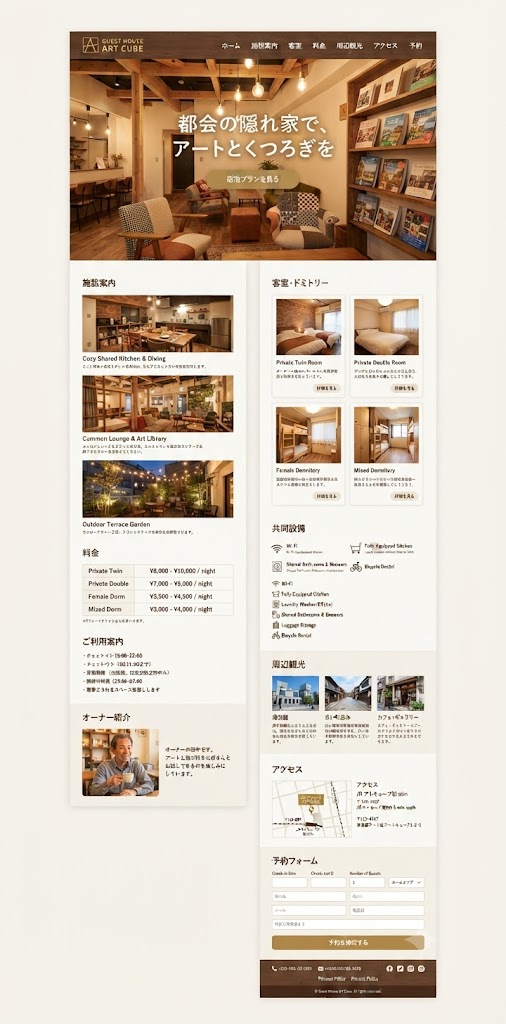 民宿・ゲストハウスサイトのサンプル画像